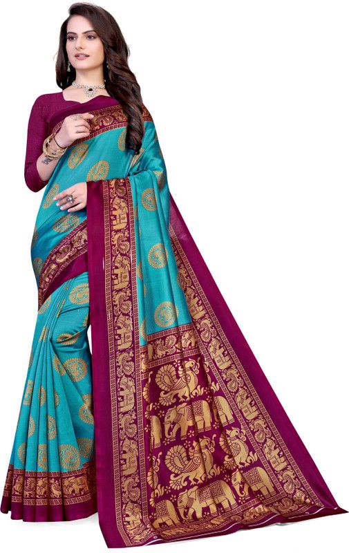 Animal Print Patola Art Silk Saree  (Light Blue)