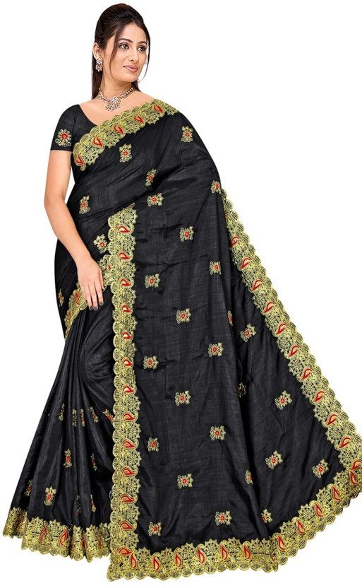 Dyed Daily Wear Georgette Saree  (Black)