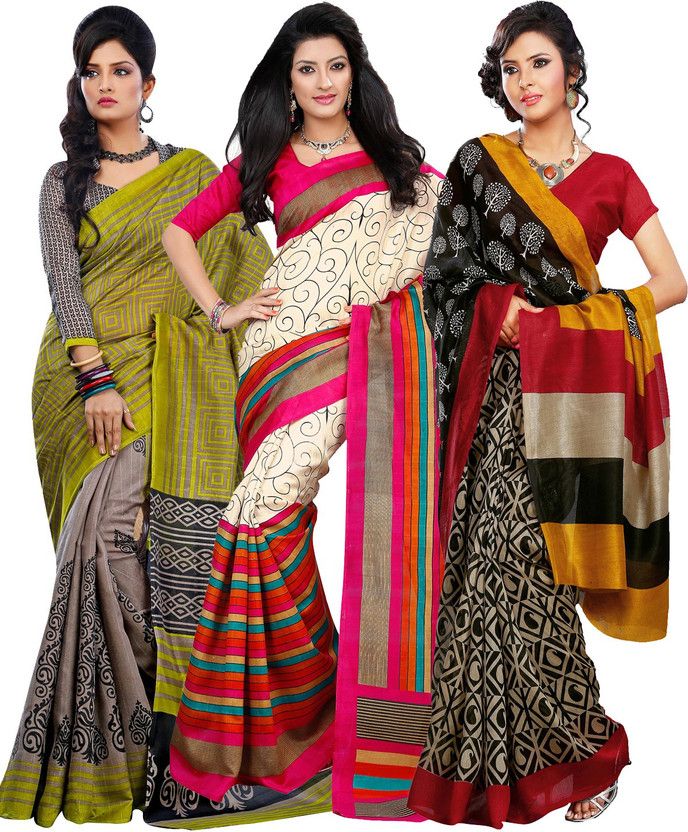Printed Fashion Silk Blend Saree  (Pack of 3, Multicolor)