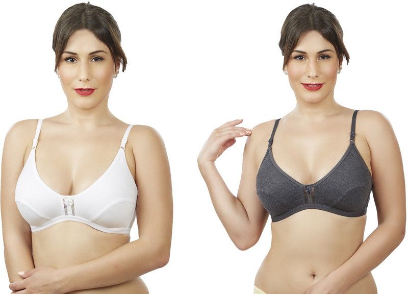 Pack of 2 Women Full Coverage Bra  (White, Grey)