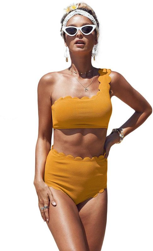 Solid Women Bikini Yellow Swimsuit
