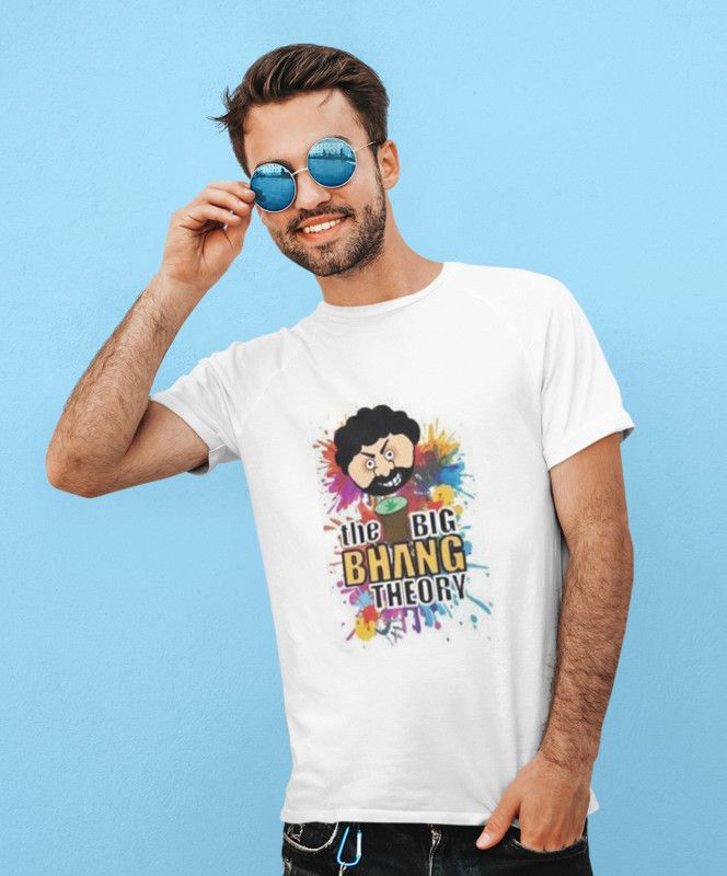 Happy Holi TwentyEight Men Printed Round Neck Cotton Blend White T-Shirt