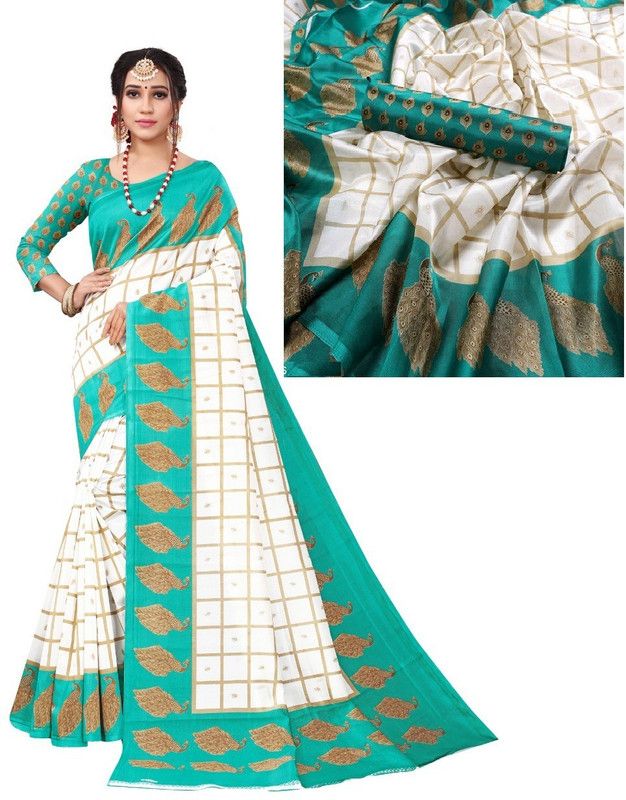 Mysore Art Silk Saree  (White, Green)