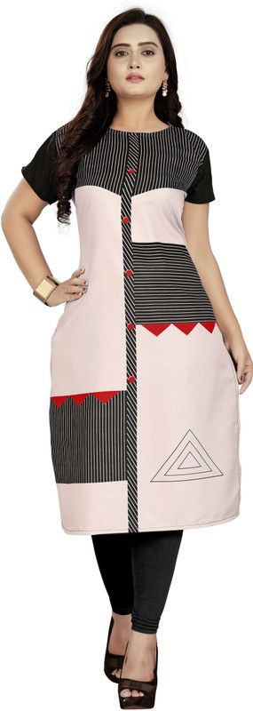 Women Printed, Striped Crepe Straight Kurta  (Multicolor)