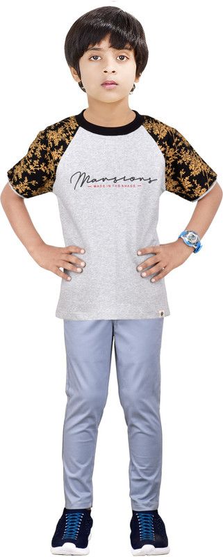 Boys Casual T-shirt Trouser  (Grey)