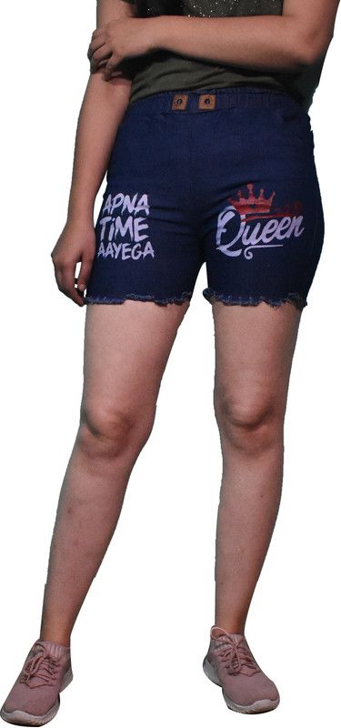 Polka Print Women Denim Black Denim Shorts