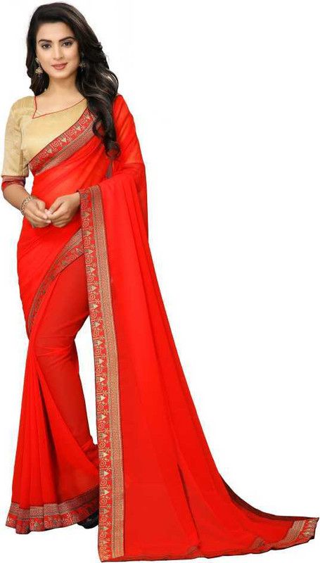 Woven Bollywood Georgette Saree  (Red, Cream)