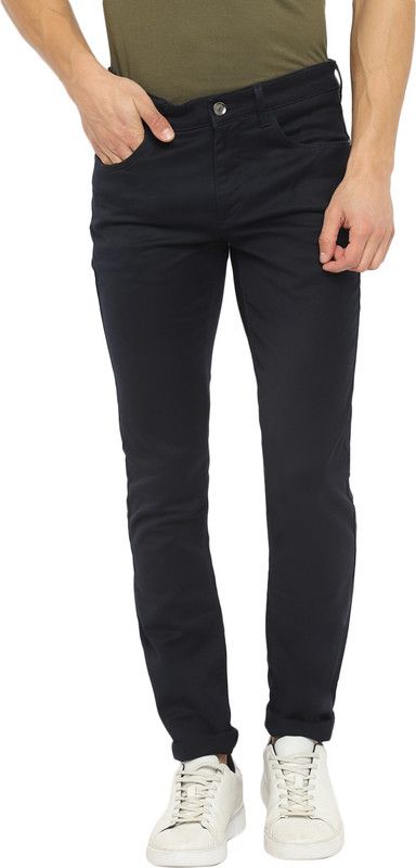 Men Tapered Black Pure Cotton Trousers