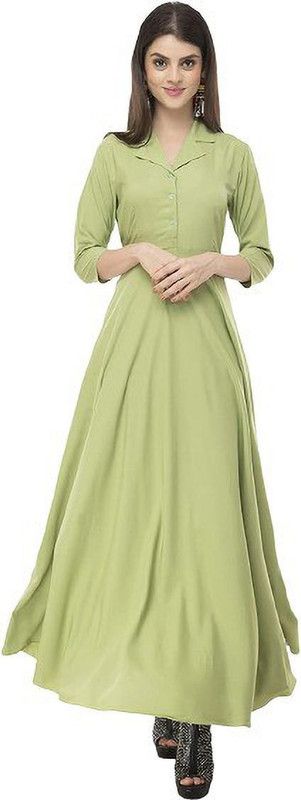 Women Solid Crepe Gown Kurta  (Green)