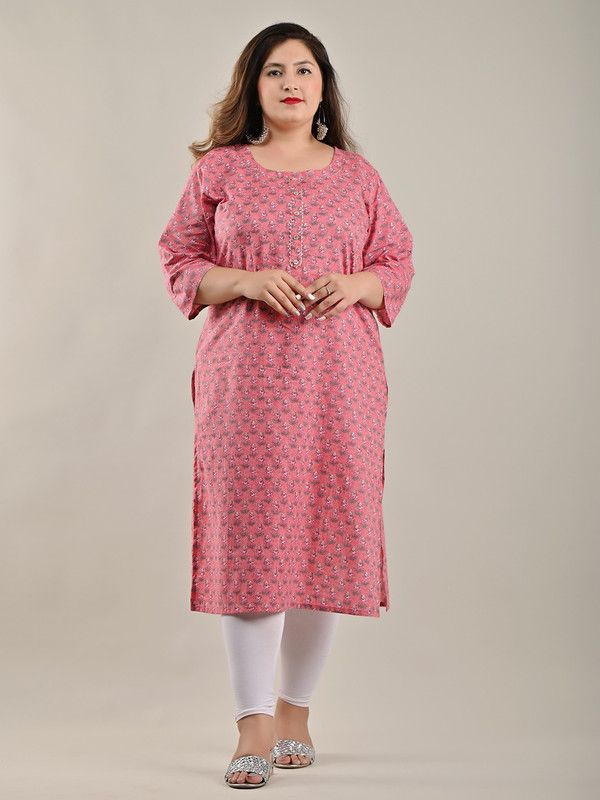 Women Printed, Floral Print Pure Cotton Straight Kurta  (Pink)