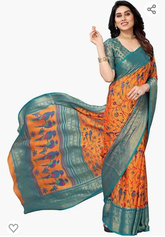 Woven Bollywood Brasso Saree  (Orange)