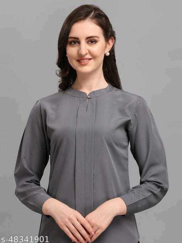 Formal Regular Sleeves Solid Women Grey Top