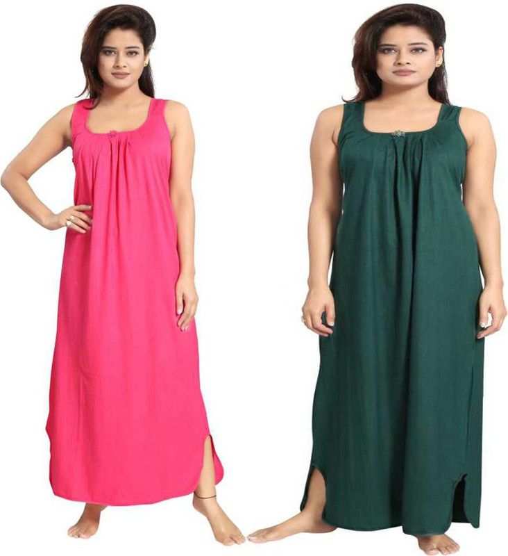 Women Night Dress  (Red, Dark Green)