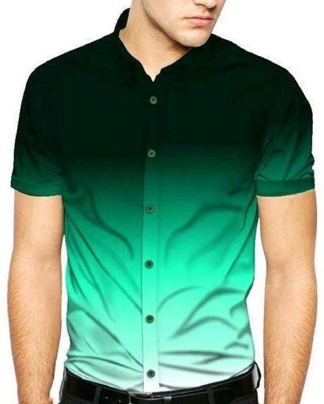 Men Color Block Casual Green, Black, White Shirt