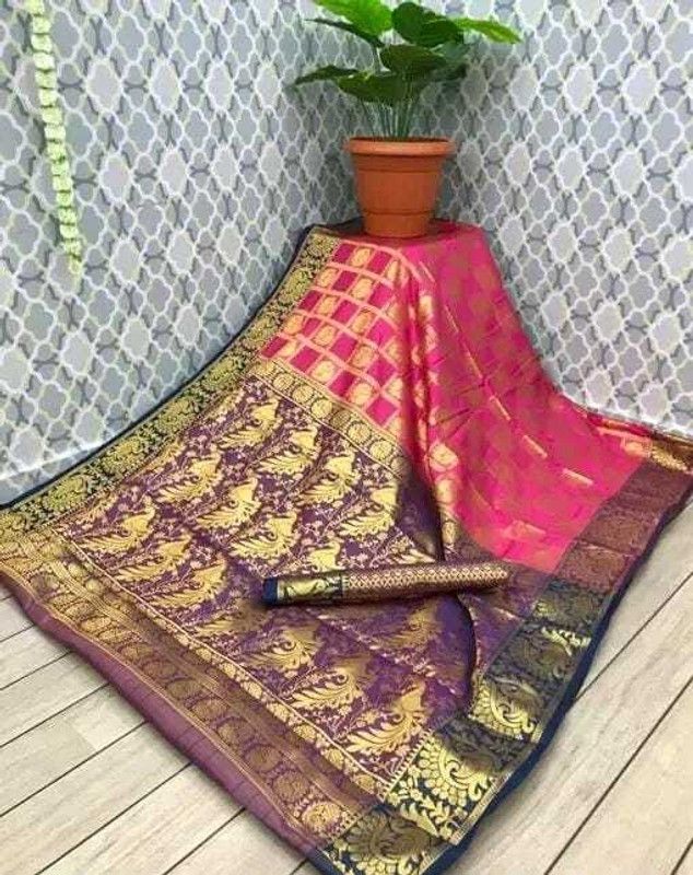 Animal Print Banarasi Art Silk Saree  (Pink)