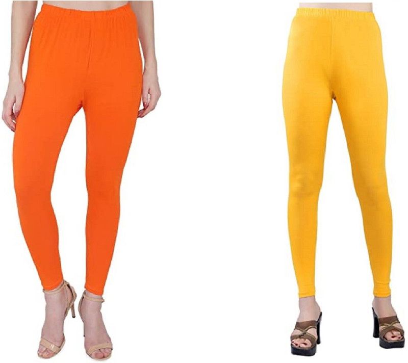 SKF Churidar Ethnic Wear Legging  (Orange, Yellow, Solid)