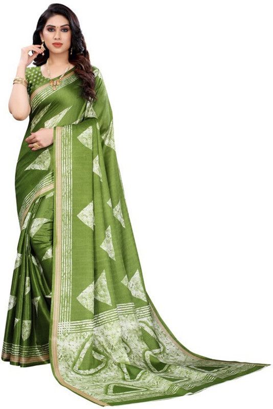 Kalamkari Art Silk Saree  (Green)