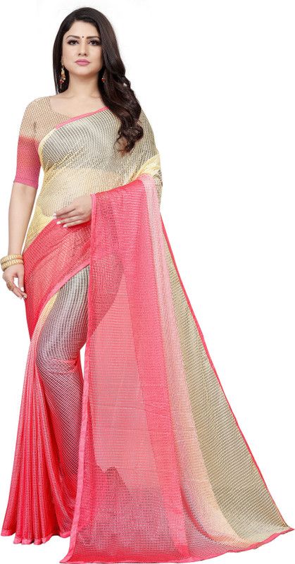 Floral Print Bollywood Net Saree  (Pink)