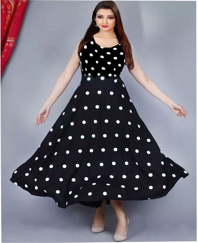 Flared/A-line Gown  (Black, White)