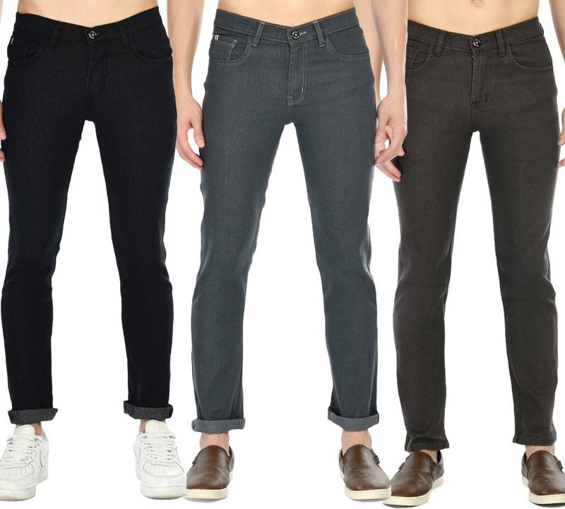 Men Slim Mid Rise Black, Grey, Brown Jeans  (Pack of 3)