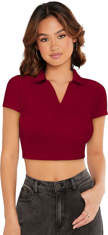 Casual Dyed Women Maroon Top
