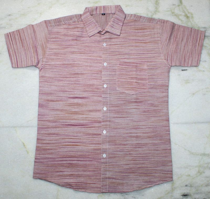 Men Self Design Casual Orange Shirt