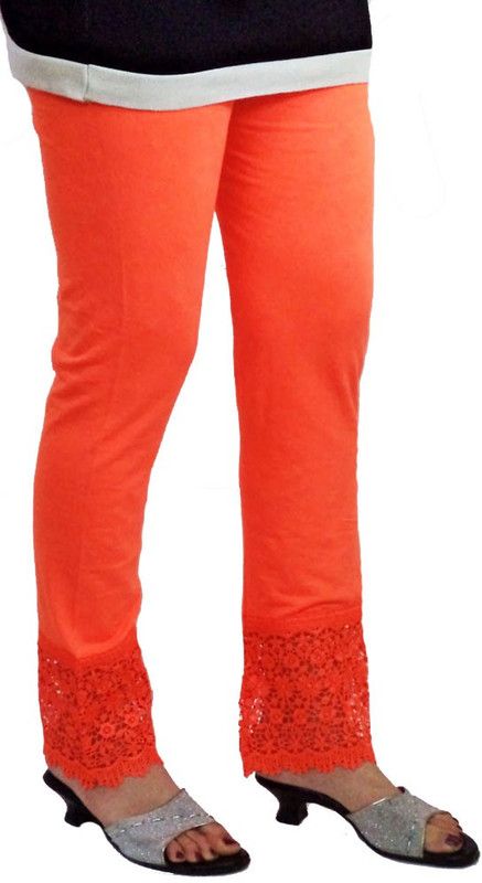 BikenWear Ethnic Wear Legging  (Orange, Solid)