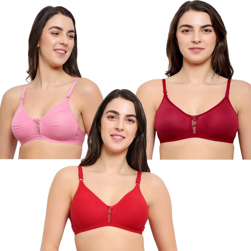 Pack of 3 Women Bralette Non Padded Bra  (Pink, Red, Maroon)