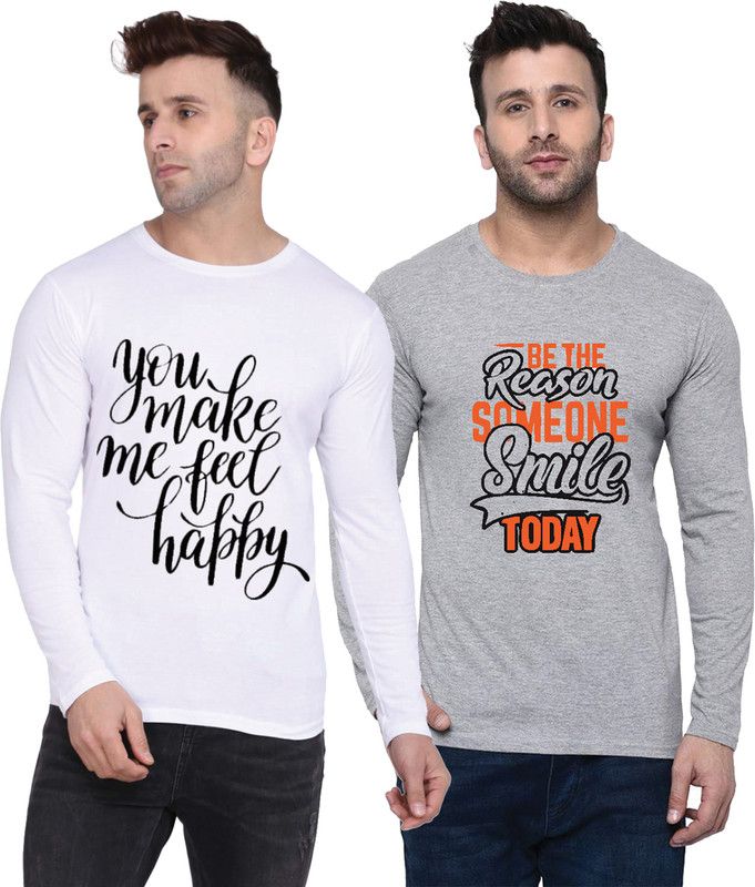 Graphic Print Men White, Grey T-Shirt  (Pack of 2)