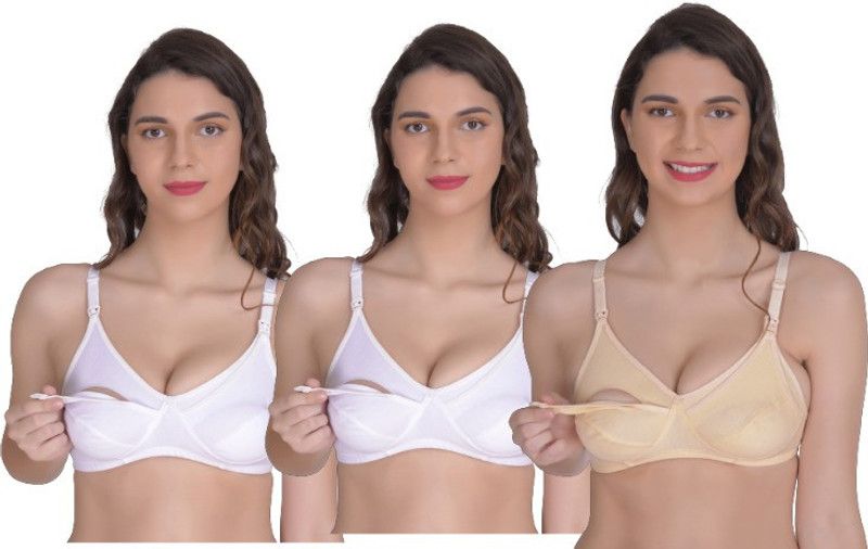 Pack of 3 Women Maternity/Nursing Non Padded Bra  (Beige, White)