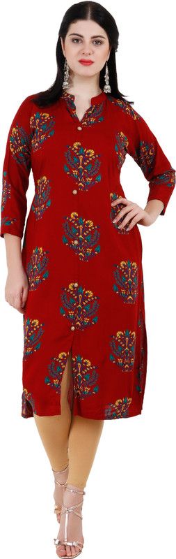 Women Printed Cotton Blend Straight Kurta  (Maroon, Blue, Yellow)