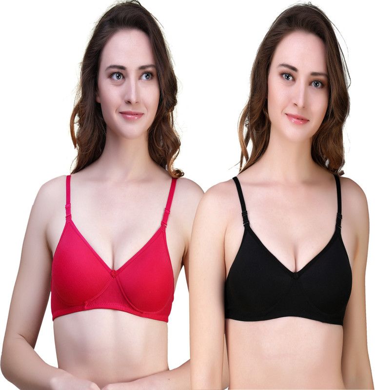 Pack of 2 Women Bralette Heavily Padded Bra  (Black, Pink)