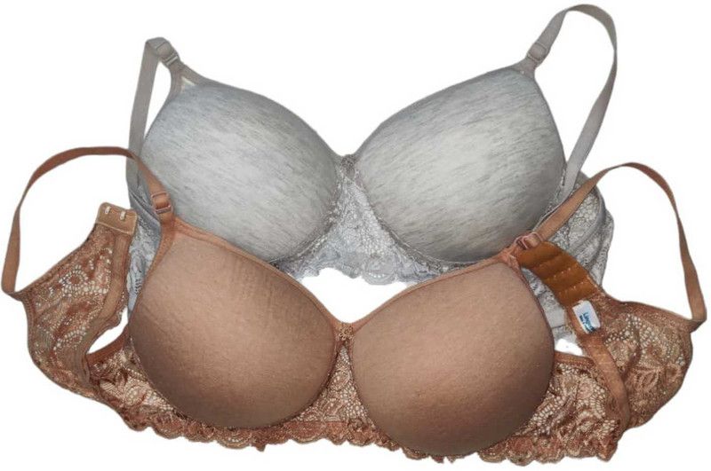 Pack of 2 Women Bralette Lightly Padded Bra  (Brown, Grey)
