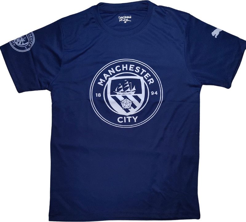 Men Printed, Typography Round Neck Nylon Navy Blue T-Shirt