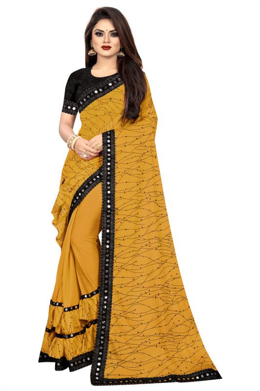 Printed Daily Wear Lycra Blend Saree  (Yellow)