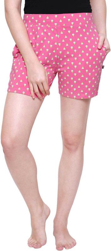 Printed Women Pink Sports Shorts