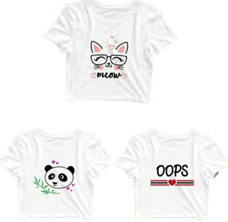 Pack of 3 Casual Regular Sleeves Printed Women White Top