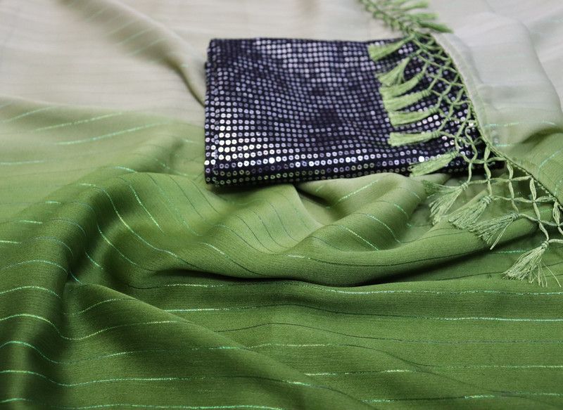 Self Design, Embroidered, Woven Bollywood Chiffon Saree  (Green)