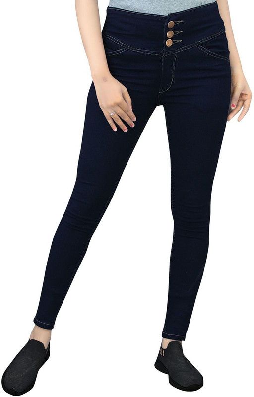 Women Slim Mid Rise Dark Blue Jeans