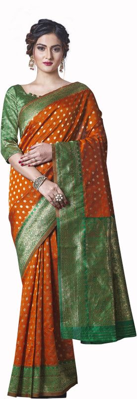 Self Design Bollywood Jacquard Saree  (Green, Orange)