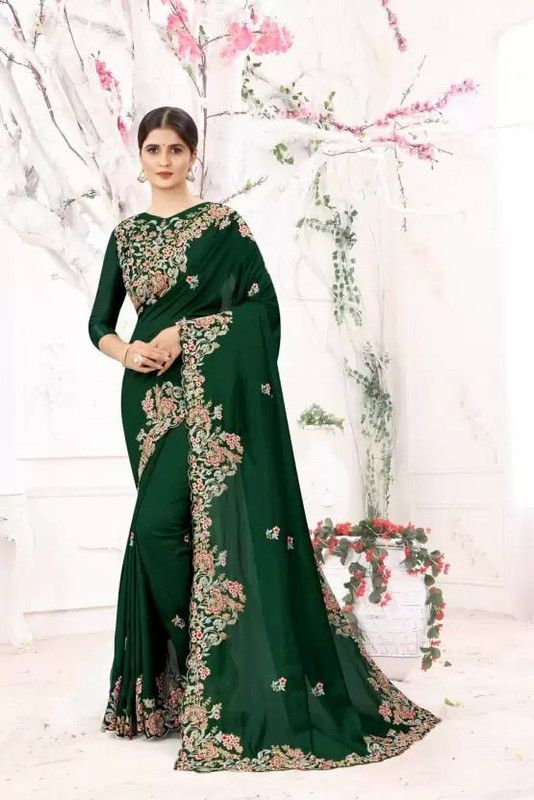 Embroidered Bollywood Pure Silk Saree  (Black)