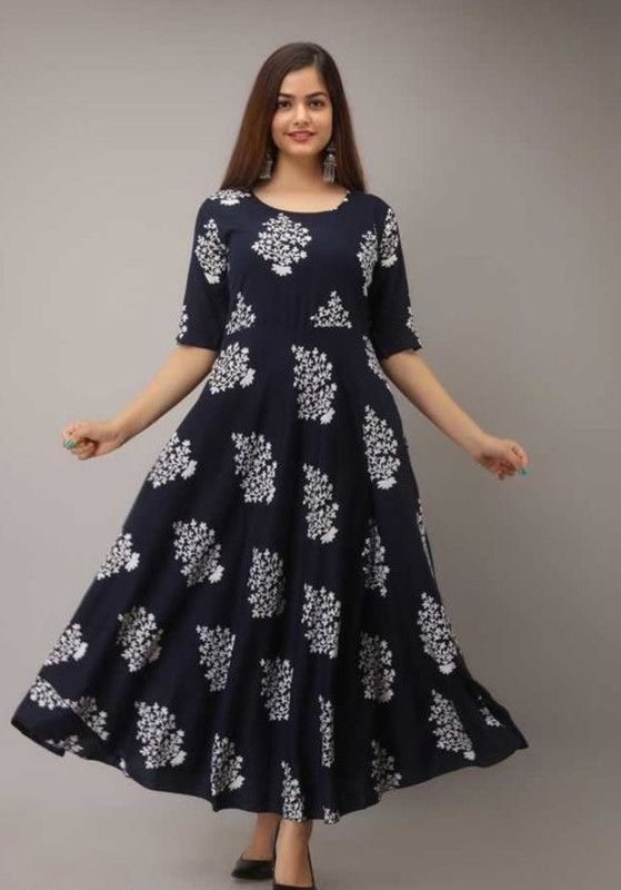 Women Floral Print Viscose Rayon Flared Kurta  (Green)