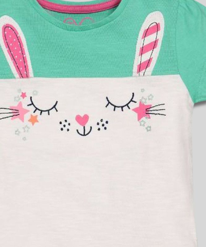Girls Printed Pure Cotton T Shirt  (Green, Pack of 1)