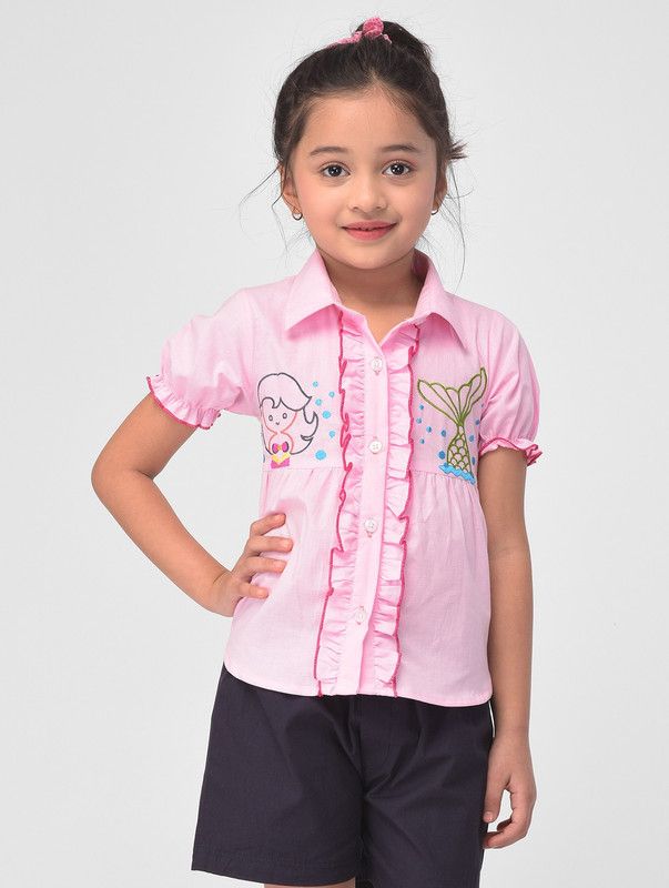 Girls Regular Fit Printed Spread Collar Casual Shirt