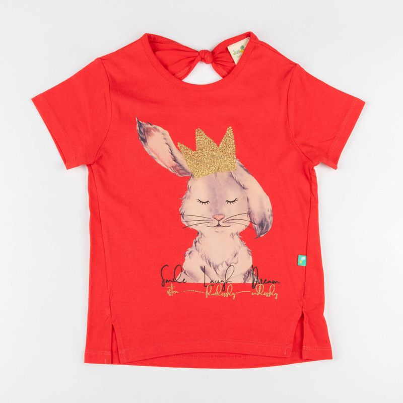 Girls Graphic Print Cotton Blend T Shirt  (Red, Pack of 1)