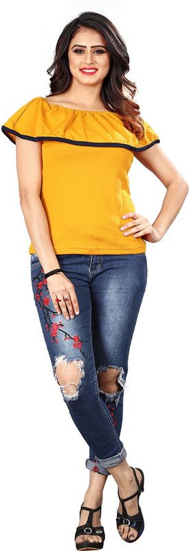 Casual Cape Sleeves Color Block Women Yellow Top