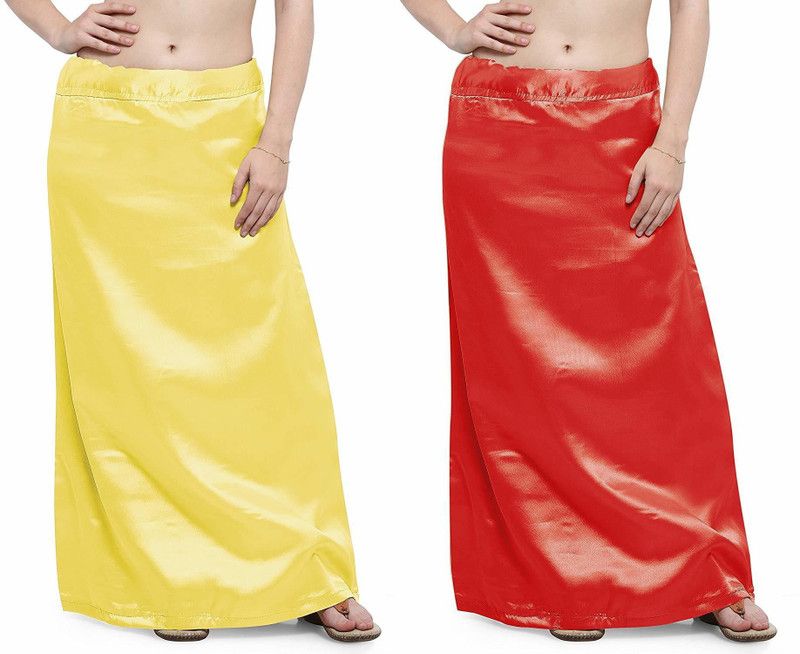 NewBELL SP2_Lime Yellow_Red Satin Blend Petticoat  (Free)