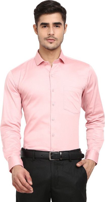 Men Regular Fit Solid Mandarin Collar Formal Shirt