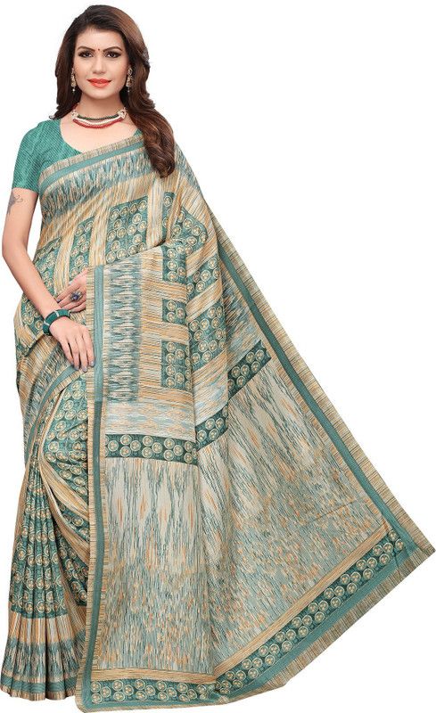 Printed Bollywood Art Silk, Cotton Silk Saree  (Beige)