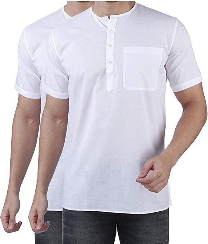 Men Solid Cotton Silk Straight Kurta  (White)